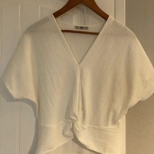 Zara white cropped knot blouse